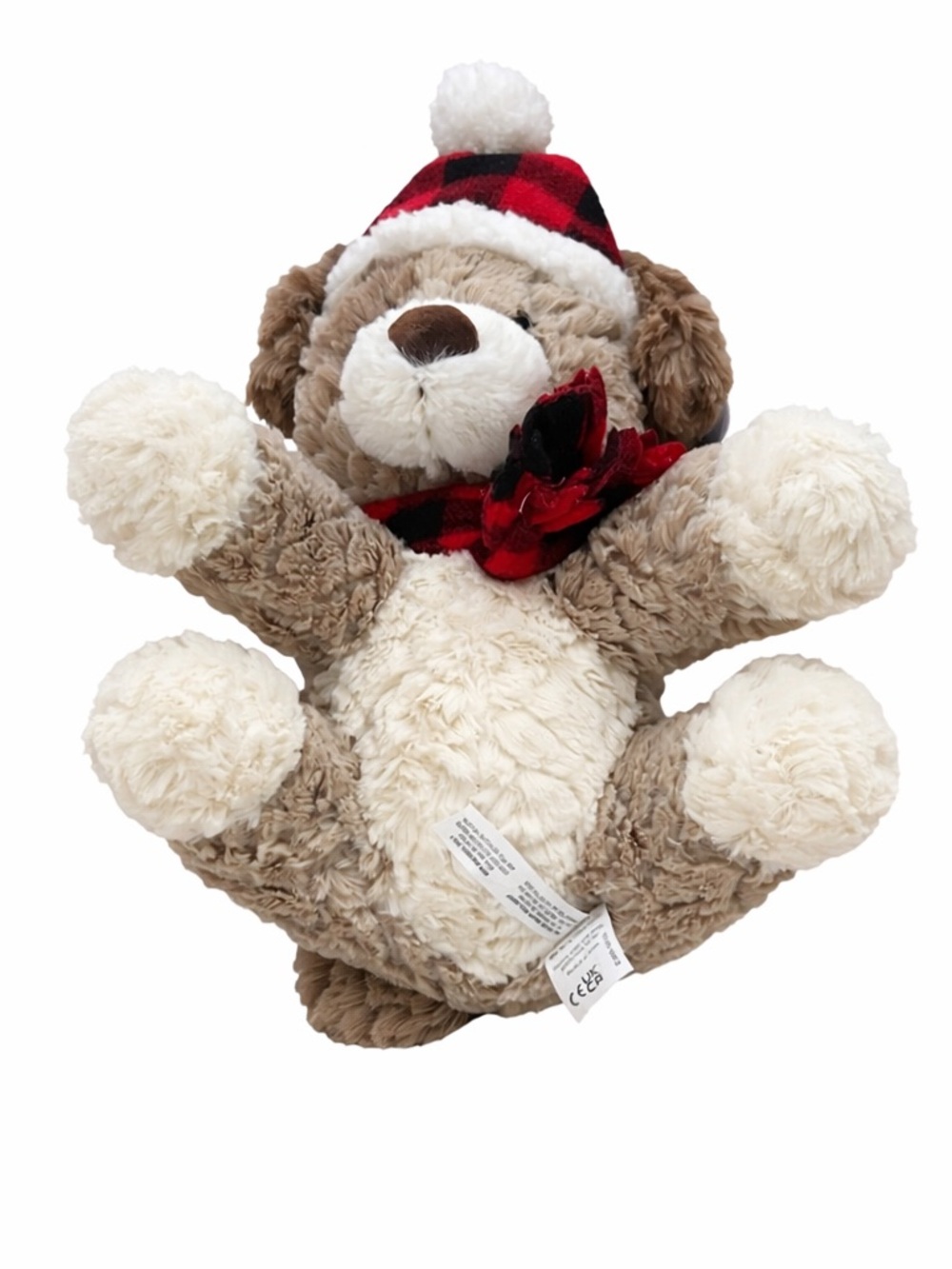 NWT Mary Meyer Putty HoHoHo Puppy Plush Dog Buffalo Plaid Hat Scarf
